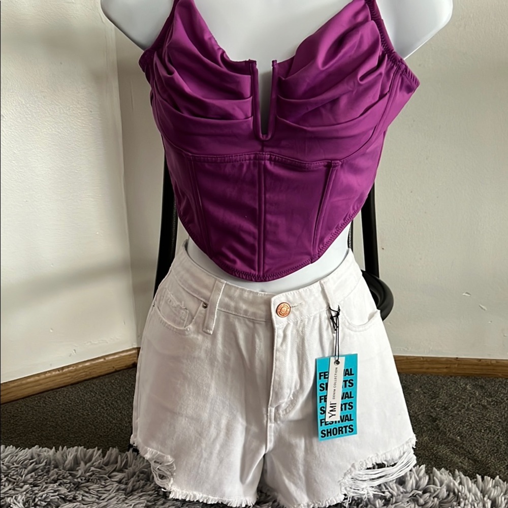 YMI White Distressed Jean Shorts High-Waisted